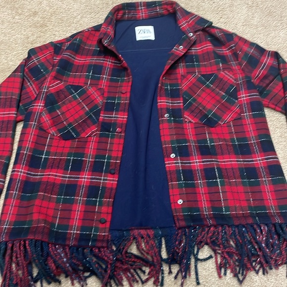Zara women oversized fringe flannel. XS - Picture 3 of 7